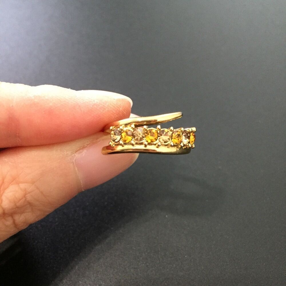 Gold Eight Stone Bypass Band Ring White & Yellow Cubic Zirconia Mother's Ring